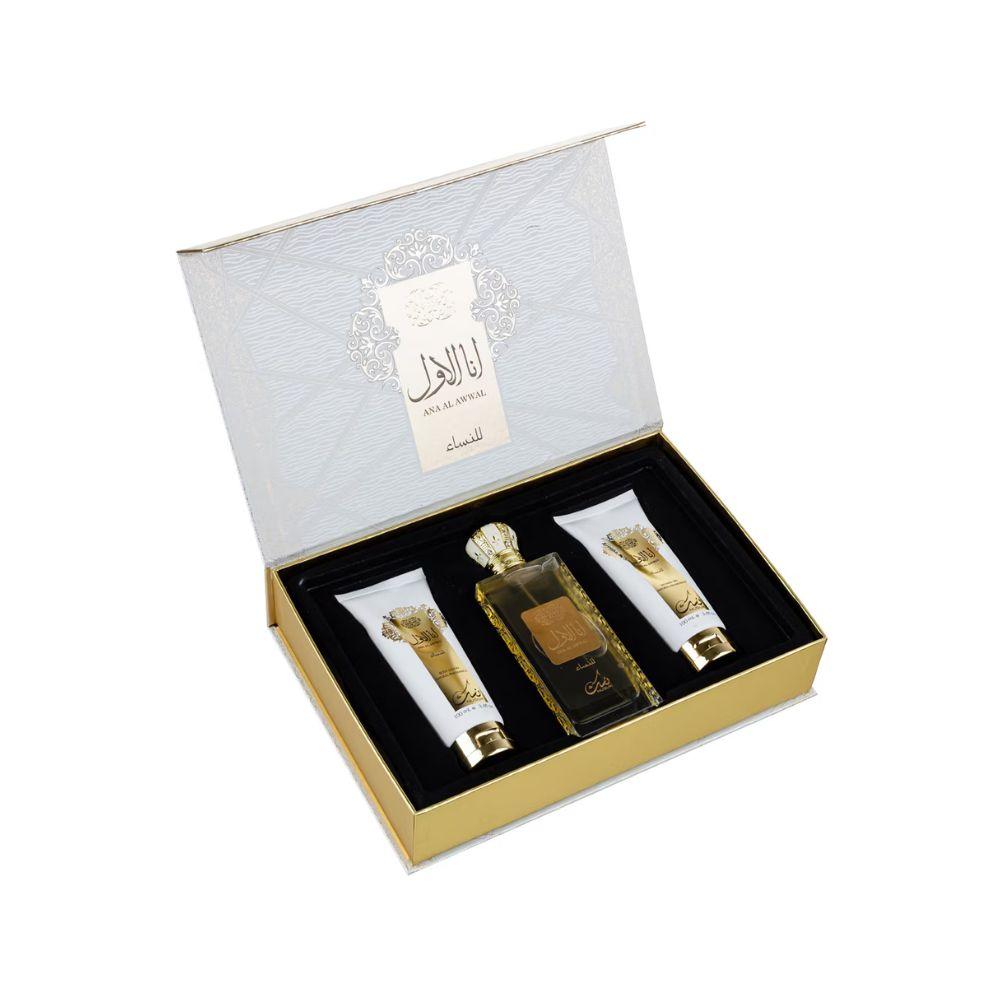 Nusuk Kit Ana Al Awwal Golden Eau de Parfum Feminino + Shower Gel + Body Lotion