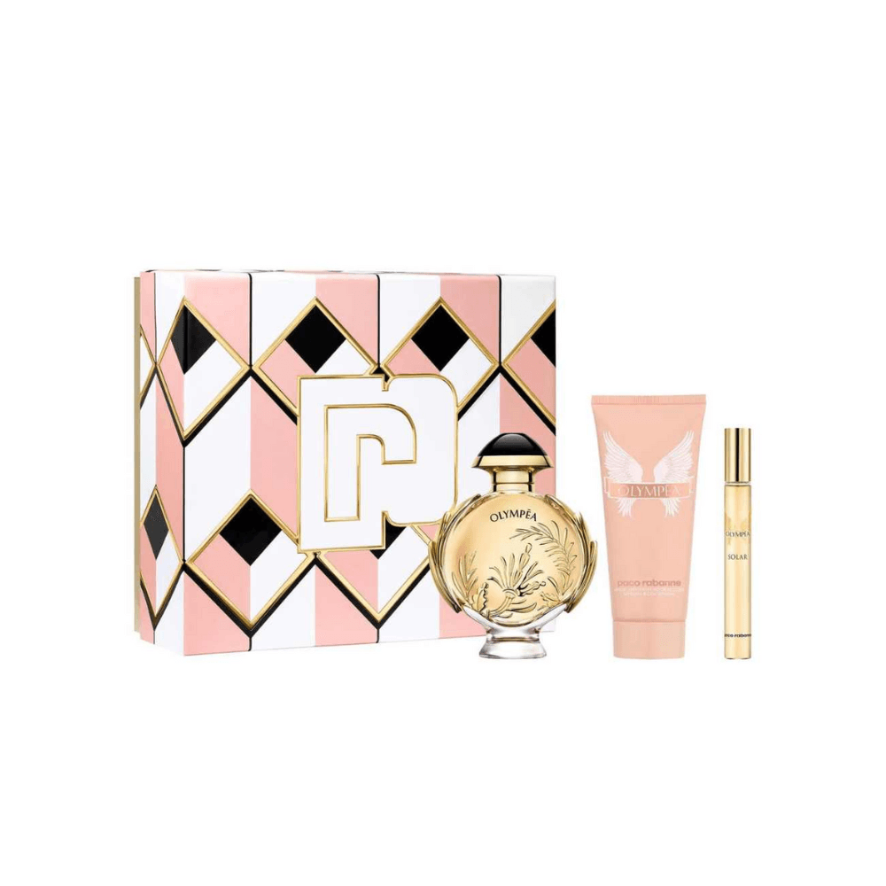 Paco Rabanne Coffret Olympea Solar Intense Eau de Parfum + Body Lotion + Travel Spray Feminino