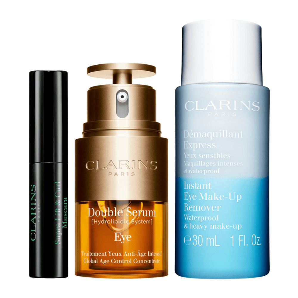 Clarins Kit Double Serum Eye+Instant Eye Make Up Remover+Supra Lift&Curl Mascara