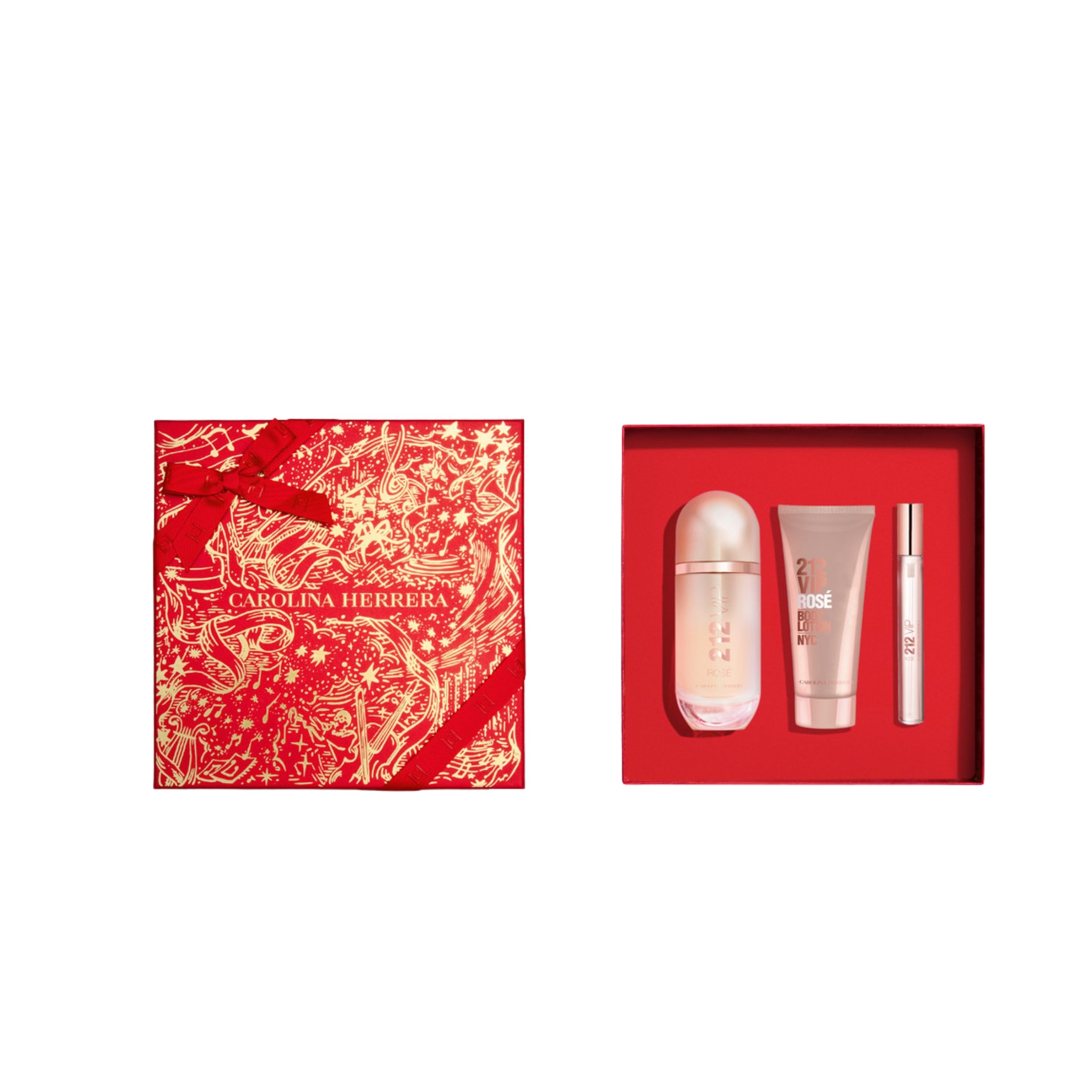 Kit Coffret Carolina Herrera 212 VIP Rosé 80ml Eau de Parfum + Loção Corporal de 100ml + Megaspritzer de 10ml
