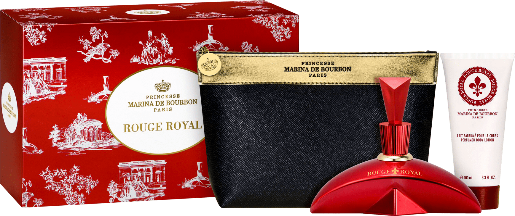 Marina De Bourbon Kit Rouge Royal +Body Lotion+Necessaire Eau De Parfum Feminino